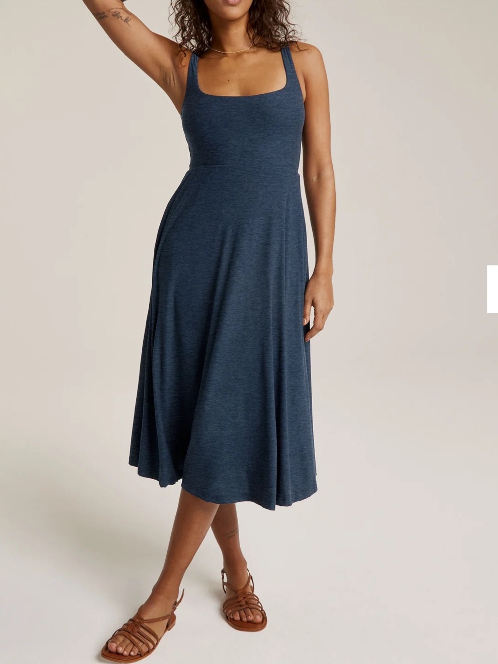 Beyond Yoga Featherweight Square Neck Midi Dress Nocturnal Navy Size Medium